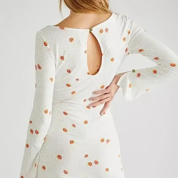 Free People Women's Ivory Combo Floral Long Sleeve Celia Mini Dress Size XS - Picture 2 of 9